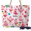 Personalized Love Flamingos Beach Bag