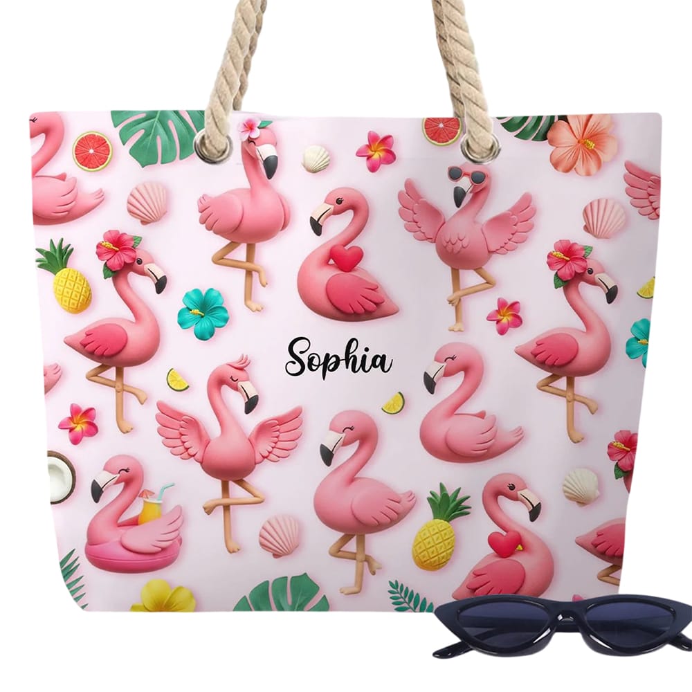Personalized Love Flamingos Beach Bag Personalized Love Flamingos Beach Bag