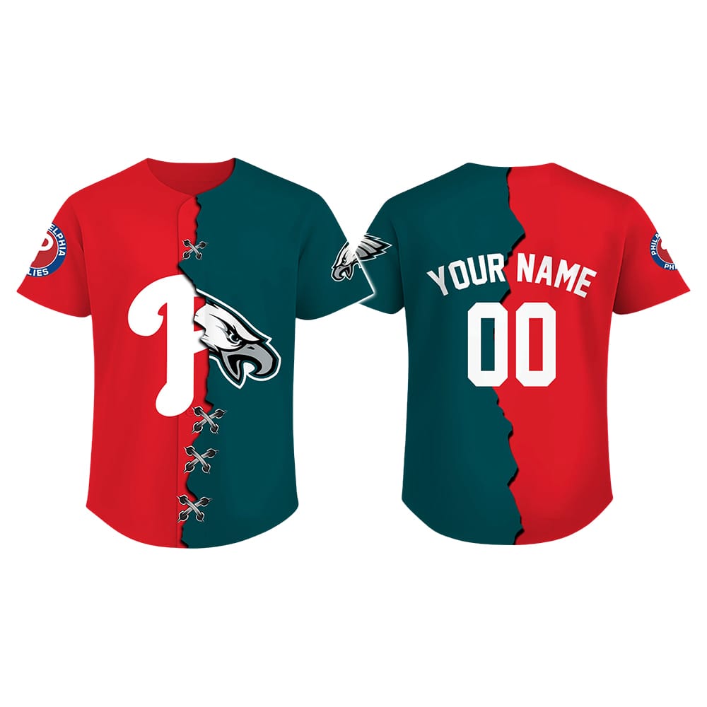 Personalized Philadelphia Phillies x Eagles Baseball Jersey Personalized Philadelphia Phillies x Eagles Baseball Jersey
