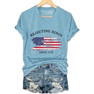 Womens Rejecting Kings Since 1776 Printed Casual T Shirt4