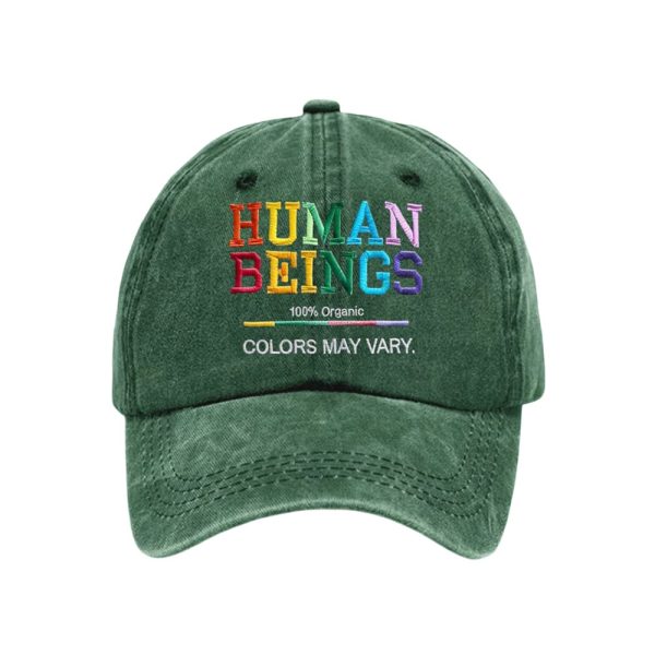 Retro Human Beings 100% Organic Colors May Vary Human Rights Equality Pride Print Baseball Cap