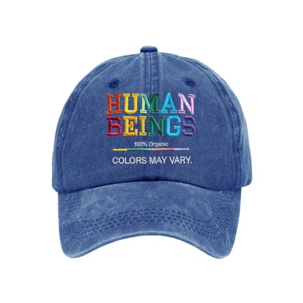 Retro Human Beings 100% Organic Colors May Vary Human Rights Equality Pride Print Baseball Cap