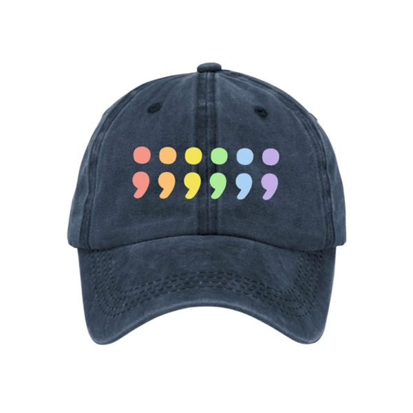 Retro Pride Mental Health Semicolon Suicide Prevention Print Baseball Cap