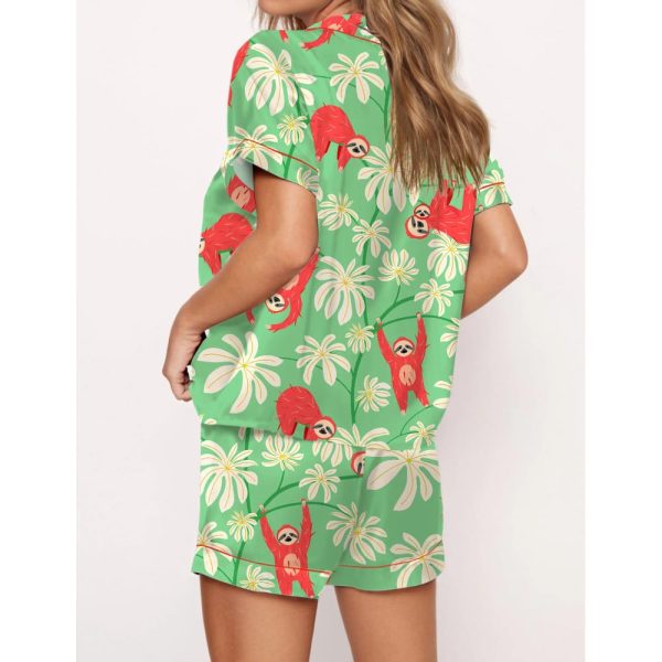 Sloth Floral Silky Satin Pajama Set