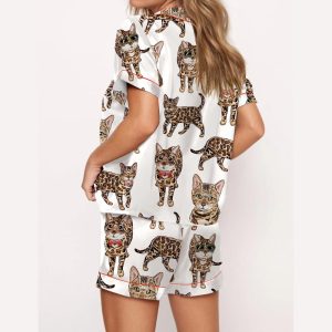 Bengal Cat Silky Satin Pajama Set1