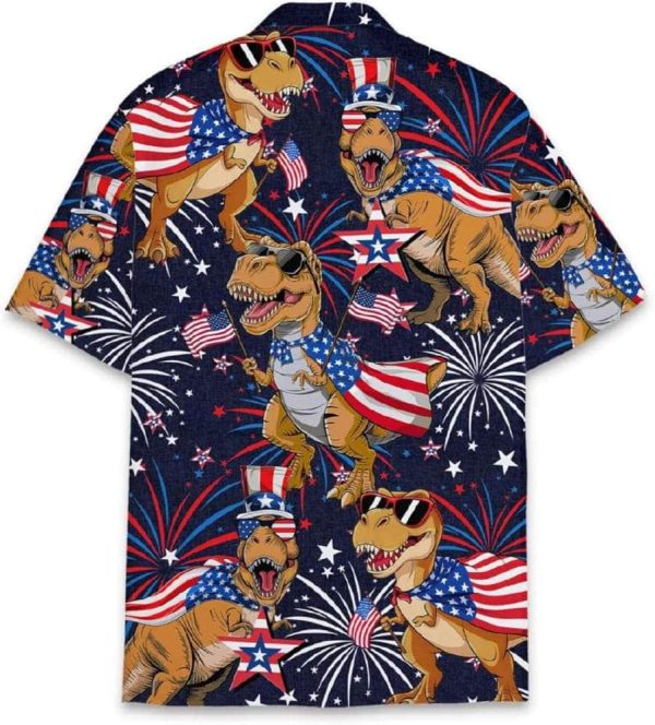 T-Rex American Patriotic Fireworks 4th Of July Hawaiian Shirt