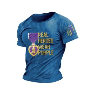 Mens Retro Purple Heart Day Purple Heart Real Heroes Wear Purple Print T Shirt3