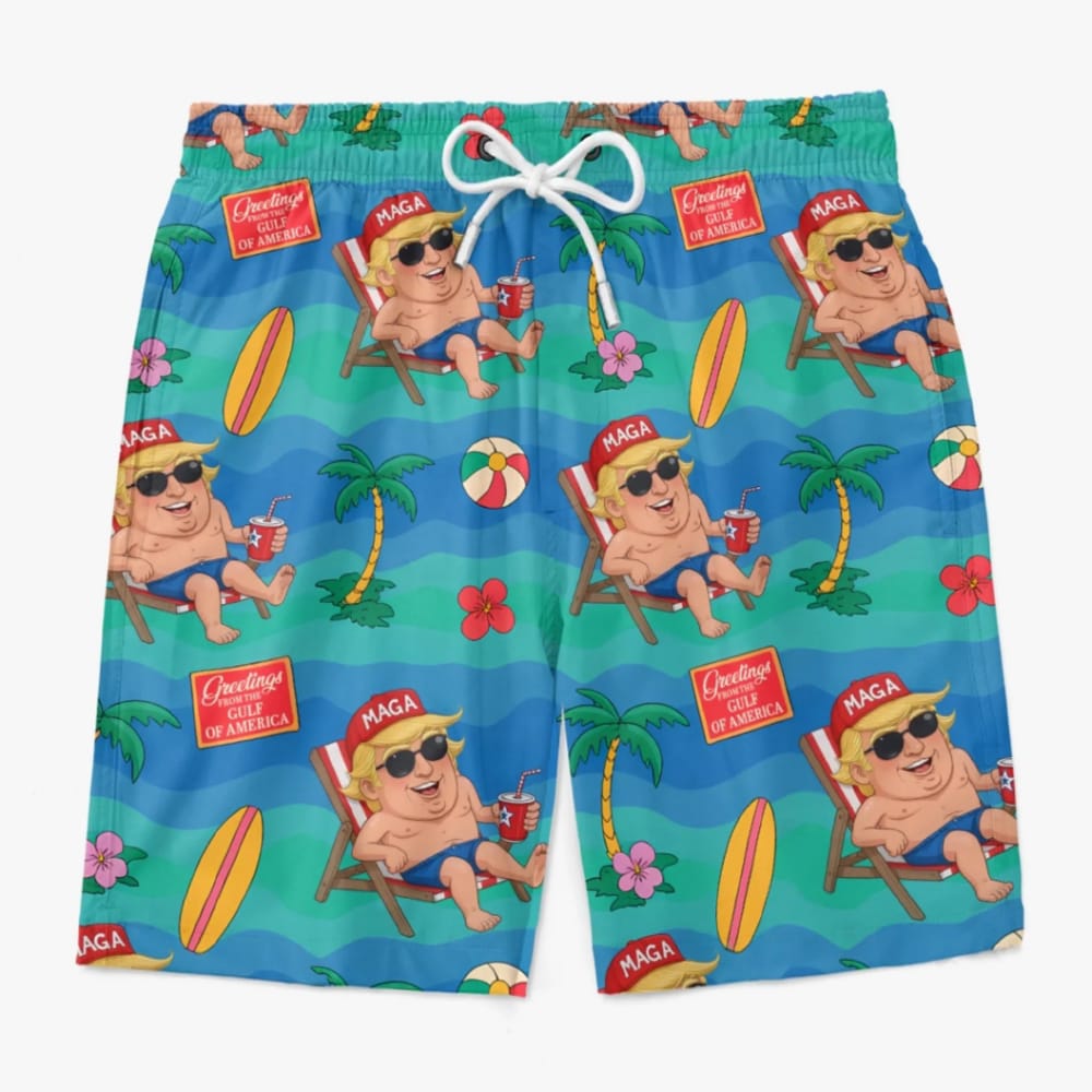 Trump Greeting From The Gulf Of America Flip Flops Palm Trees Liberty Breeze Beach Shorts Trump Greeting From The Gulf Of America Flip Flops Palm Trees Liberty Breeze Beach Shorts