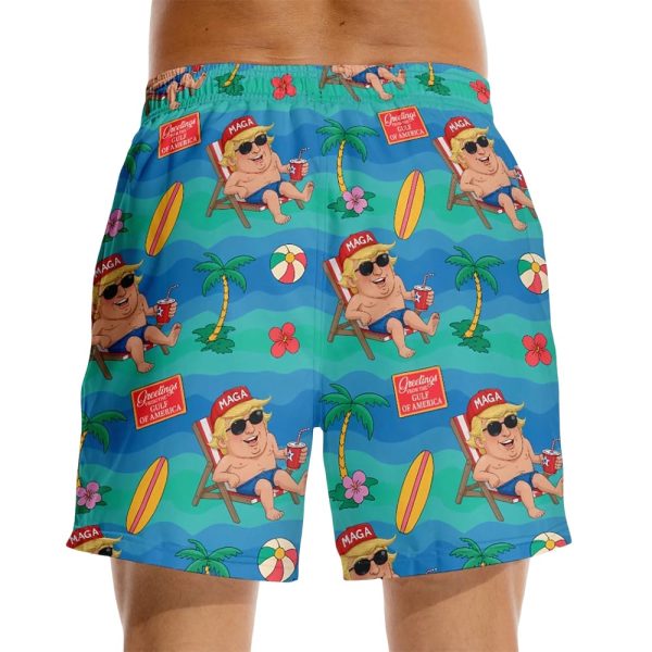 Trump Greeting From The Gulf Of America Flip Flops Palm Trees Liberty Breeze Beach Shorts