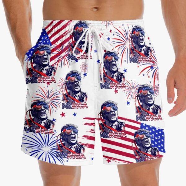 Trump Merica 4th Of July Beach Shorts
