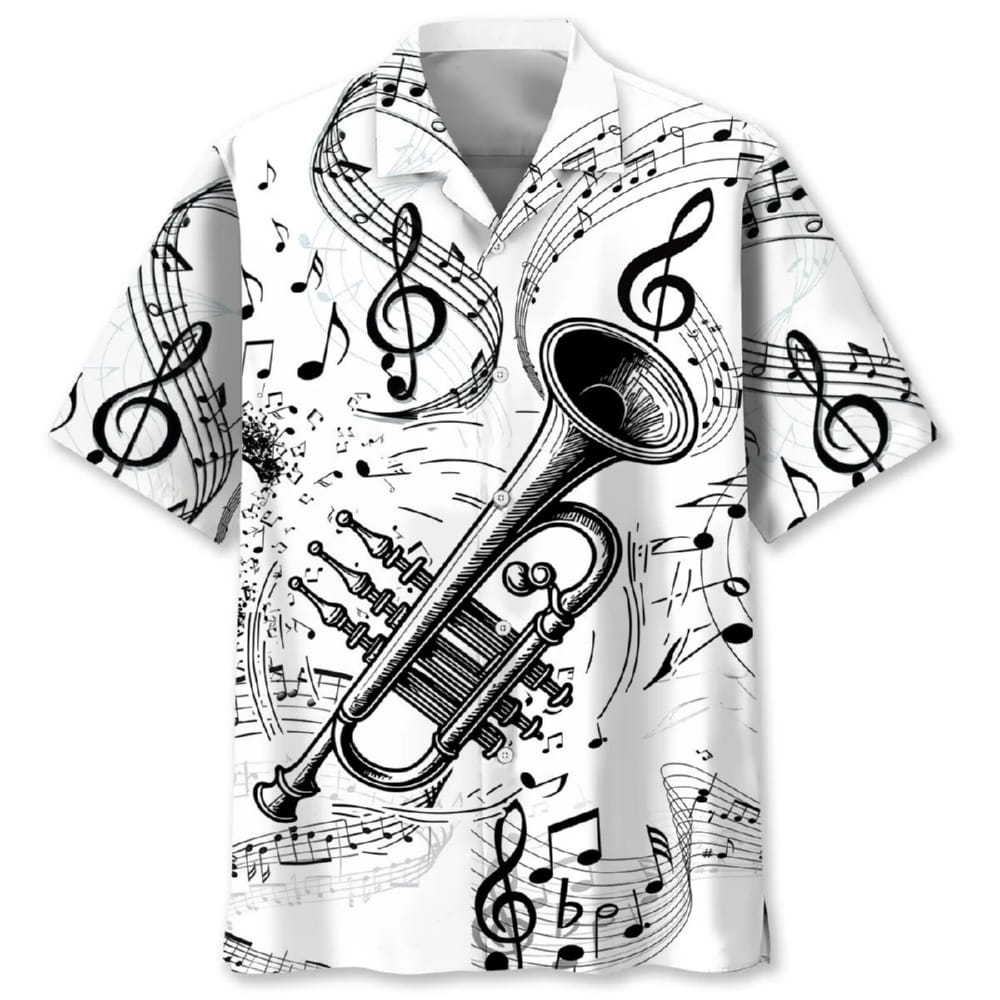 Trumpet Black and White Hawaiian Shirt Trumpet Black and White Hawaiian Shirt
