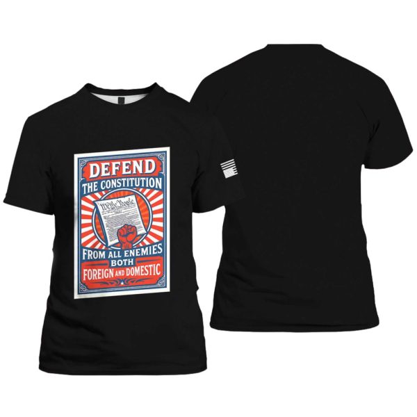 V-Neck Defend The Constitution From All Enemies Both Foreign And Domestic Print T-Shirt