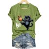 V-Neck Retro Cat And Crown No Kings In America Print T-Shirt