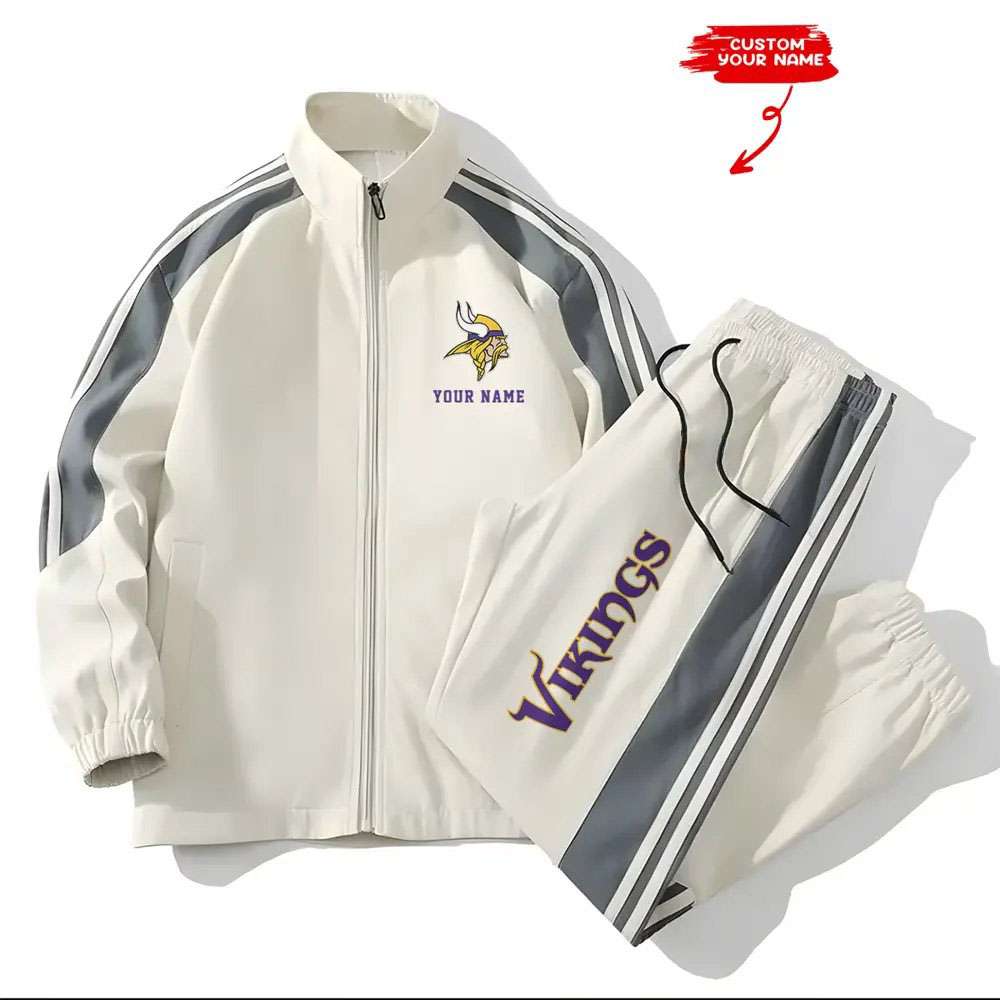 Vikings Football Unisex Style Versatile Sports Set Jacket And Pants Vikings Football Unisex Style Versatile Sports Set Jacket And Pants