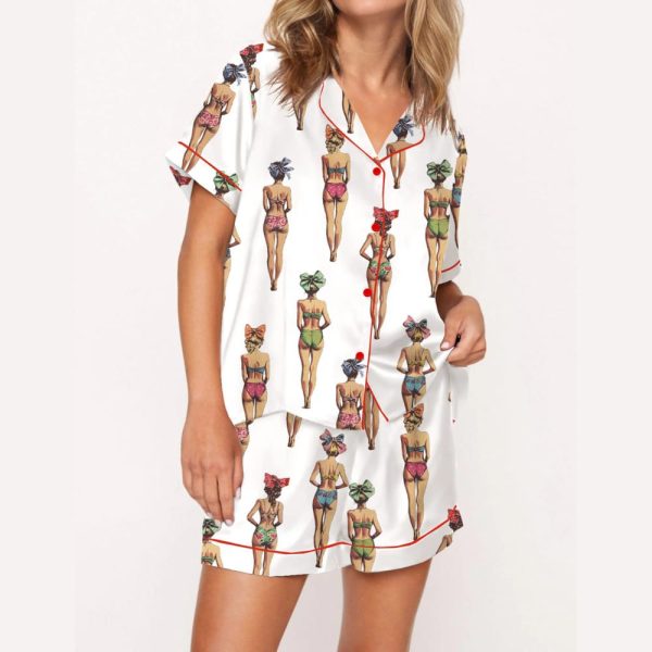 Vintage Coquette Swimsuit Ladies Silky Satin Pajama Set