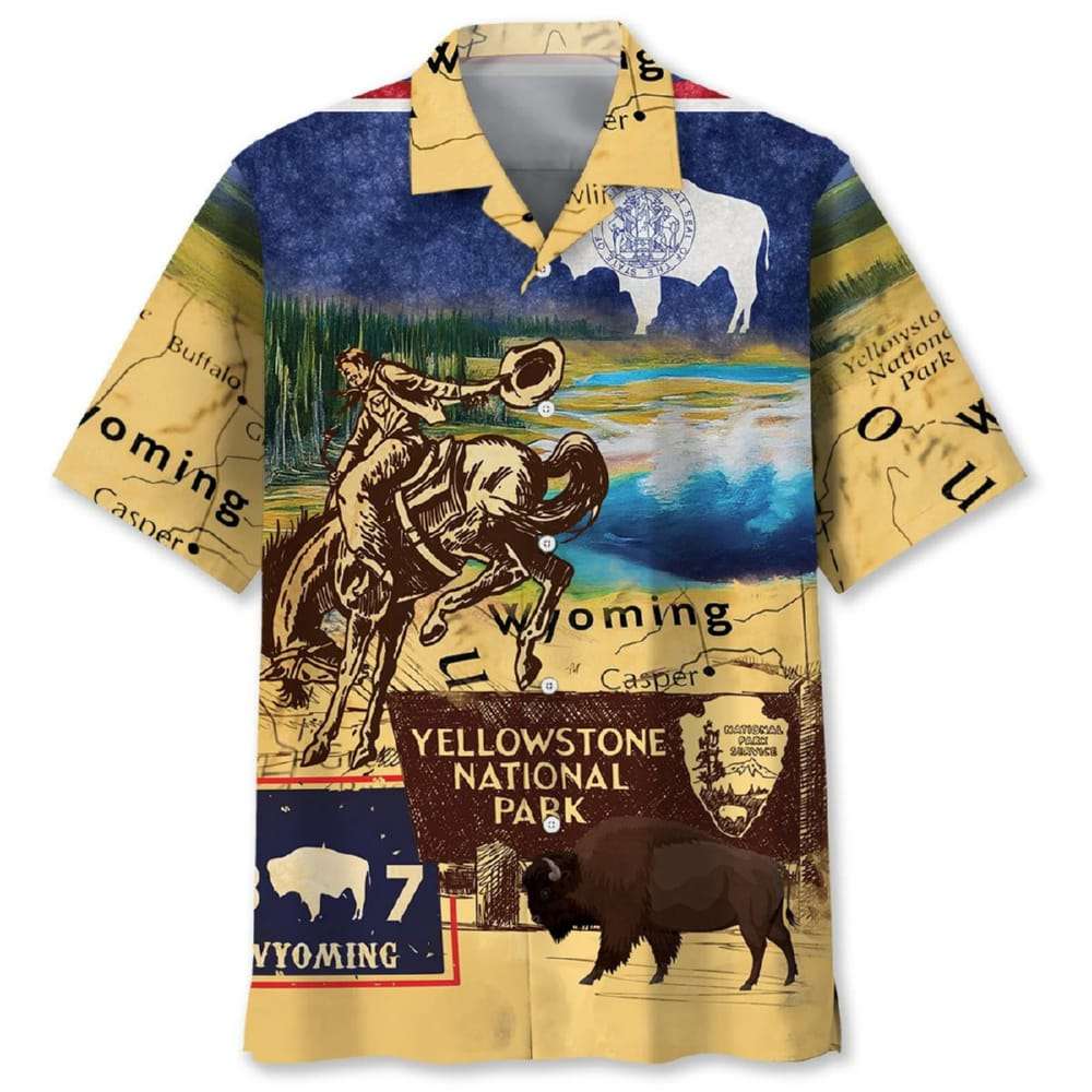 Vintage Wyoming State Yellowstone National Park Hawaiian Shirt Vintage Wyoming State Yellowstone National Park Hawaiian Shirt