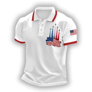 Mens Independence Day American Flag Jet Planes Print Casual Top1