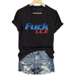 Women V-Neck Retro Abolish ICE Print T-Shirt