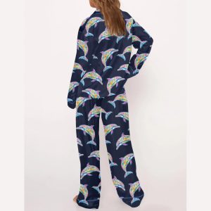 Colorful Dolphins Silky Satin Pajama Set3