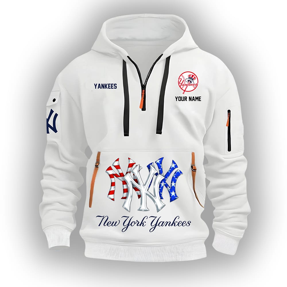Yankees 4th Of July Custom Name Quarter Zip Hoodie Yankees 4th Of July Custom Name Quarter Zip Hoodie