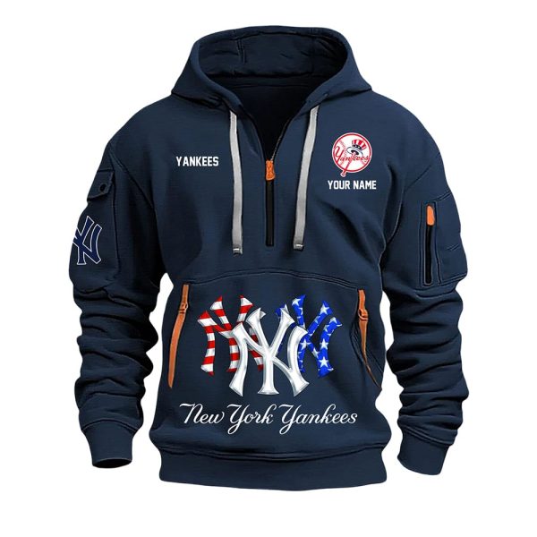 Yankees 4th Of July Custom Name Quarter Zip Hoodie