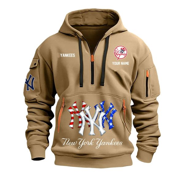 Yankees 4th Of July Custom Name Quarter Zip Hoodie