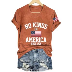 Womens No Kings In America Printed Casual T Shirt6