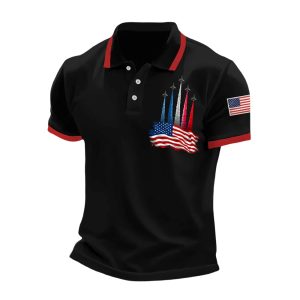 Men’s Independence Day American Flag Jet Planes Print Casual Top