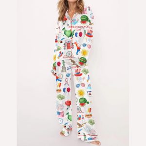 Independence Day Celebration Watercolor Silky Satin Pajama Set2
