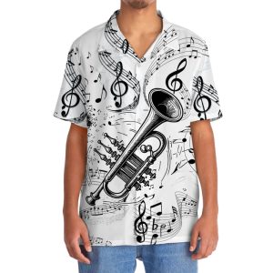 Trumpet Black and White Hawaiian Shirt2