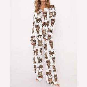 Bengal Cat Silky Satin Pajama Set2