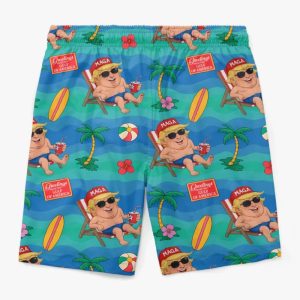 Trump Greeting From The Gulf Of America Flip Flops Palm Trees Liberty Breeze Beach Shorts1