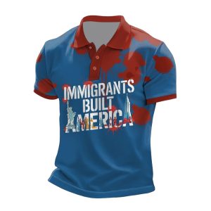 Mens Immigrants Built America Print Polo Shirt2