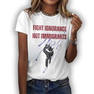 Retro Fight Ignorance Not Immigrants Print T-Shirt