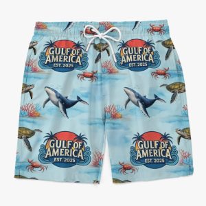 Gulf Of America Est 2025 Sharks Dont Apologize Beach Shorts