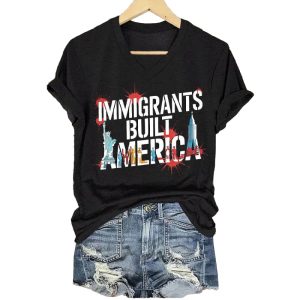 Immigrants Built America Print V Neck T shirt
