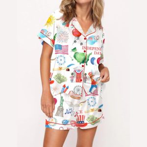 Independence Day Celebration Watercolor Silky Satin Pajama Set