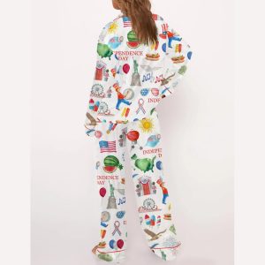 Independence Day Celebration Watercolor Silky Satin Pajama Set3