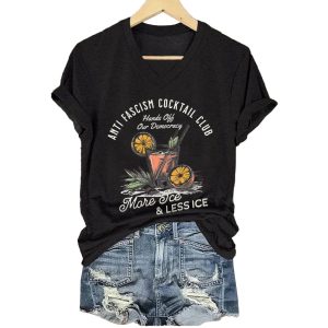 Anti Fascism Cocktail Club Hands Off Our Democracy More Ice Less ICE Shirt1