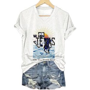 V Neck Retro Texas Strong We Are Texas Come Hell Or High Water Print T Shirt1