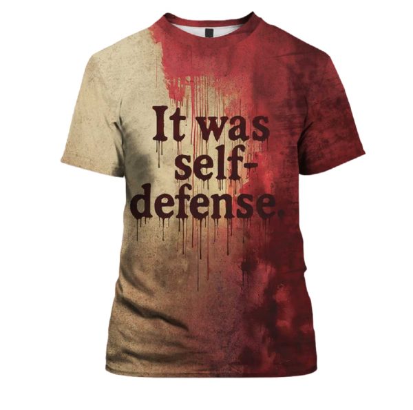 2025 Halloween It Was Self-Defense Bloody Art Print Printed T-shirt