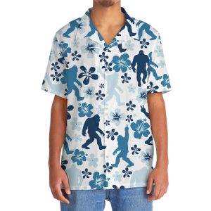 Funny Bigfoot Hibiscus Blue Hawaiian Shirt3