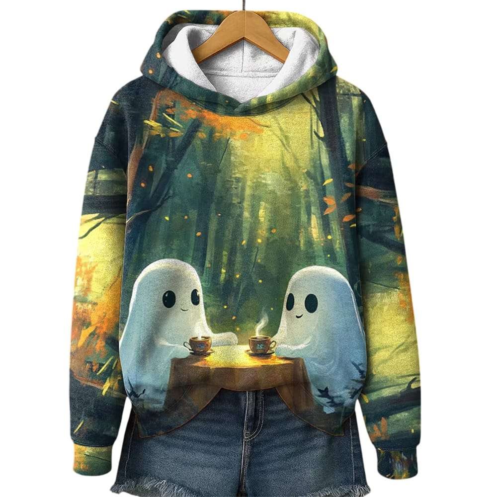 Autumn Halloween Ghost Graphic Print Warm Hoodie Autumn Halloween Ghost Graphic Print Warm Hoodie