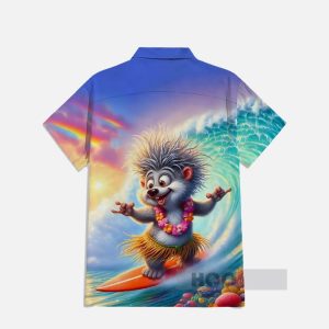 Hawaiian Funny Animals Grass Skirt Hedgehog Surfing Hawaiian Shirt1