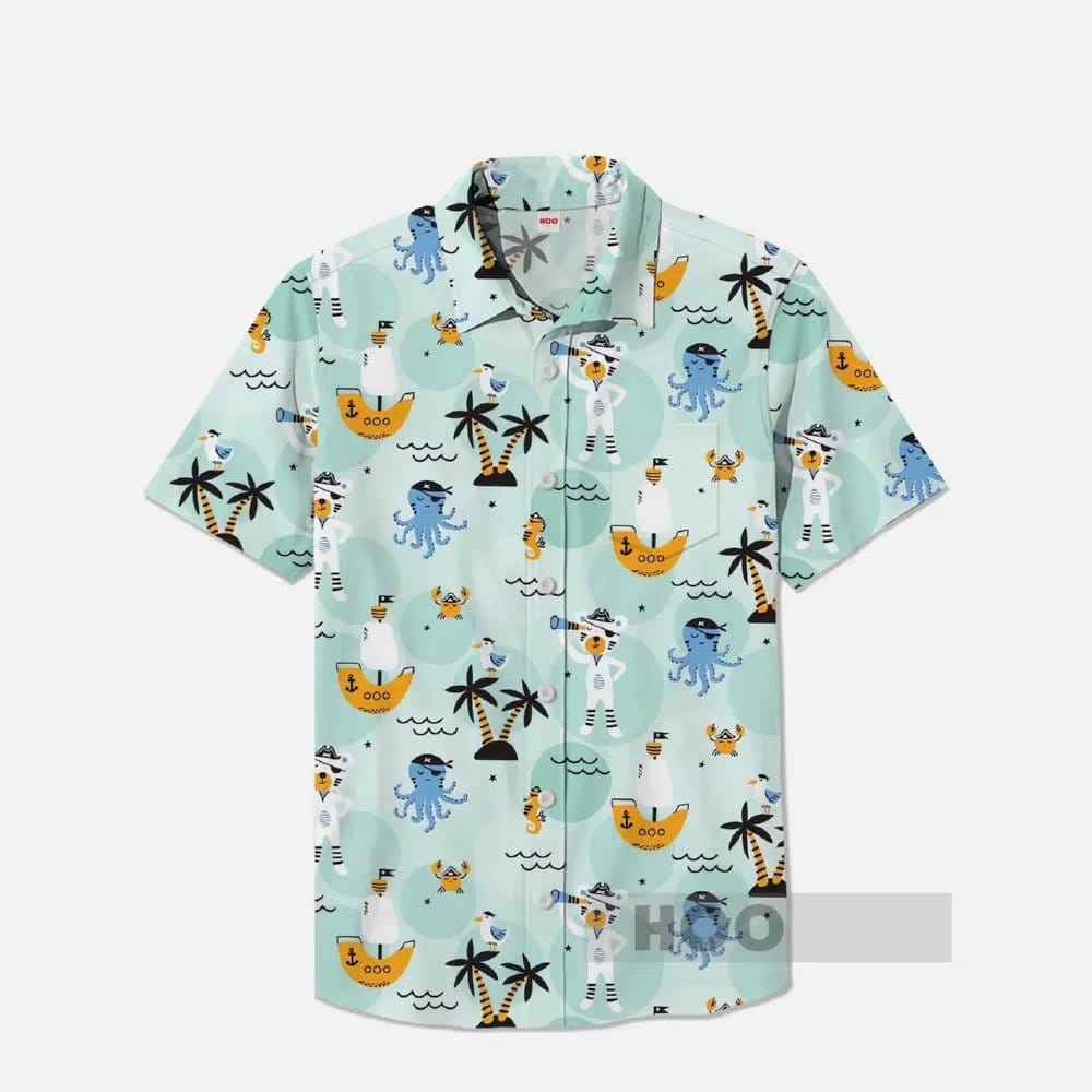 Captain And Pirate Cartoon Adventure Elements Hawaiian Shirt Captain And Pirate Cartoon Adventure Elements Hawaiian Shirt