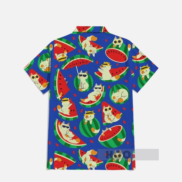 Cartoon Watermelon Cats Hawaiian Shirt