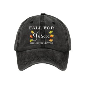 Unisex Fall For Jesus He Never Leaves Print Hat1