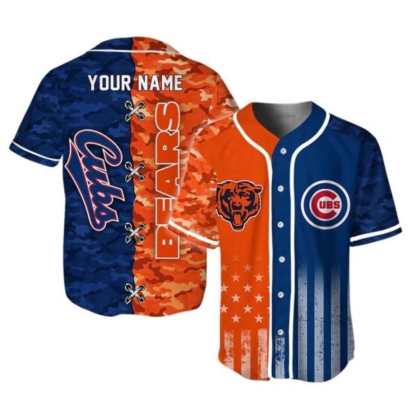 Cubs Bears Camo Customized Baseball Jersey
