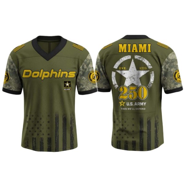 Dolphins US ARMY 250th Birthday Celebration Football Jersey 2025