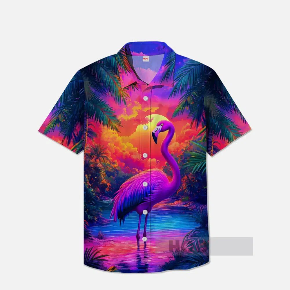Flamingo Neon Brightly Hawaiian Shirt Flamingo Neon Brightly Hawaiian Shirt